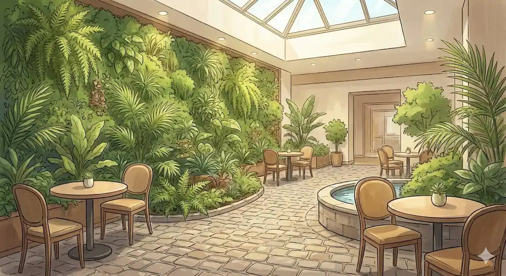 6. Elementos biofílicos y naturales en los vestíbulos de los hoteles