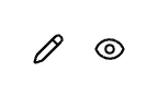 The two buttons at the end of a card row: a pencil for editing and an eye for viewing.