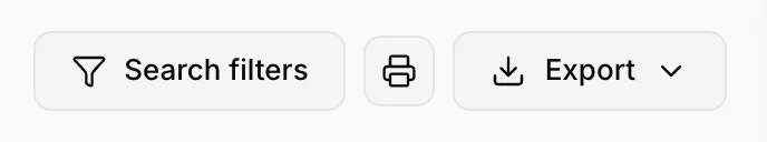 The Accounts Receivable Aging toolbar: a Search filters button, a printer icon button and an Export menu.