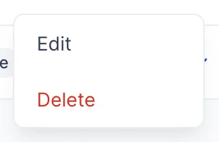 The menu open under the Edit control on the Negotiated day delegate rate row, offering two items: Edit, and Delete in red.