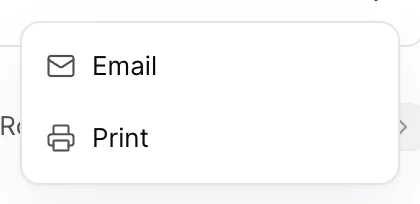 The Actions menu open on SO-2026-0007, an order that is closed and paid. Two entries only: Email and Print.
